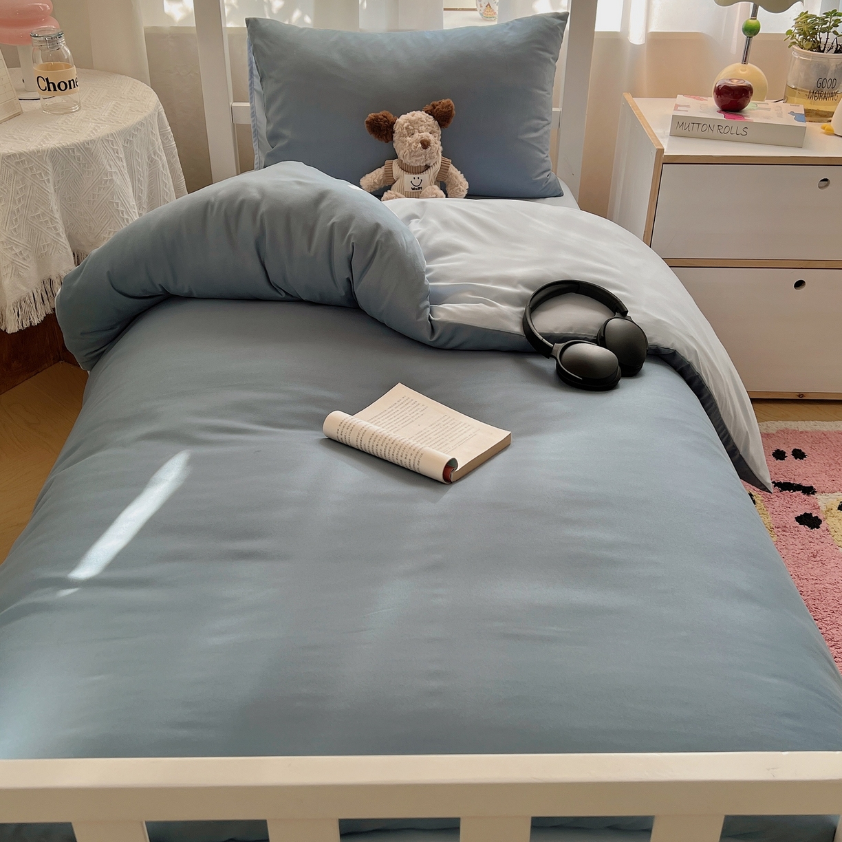 91家纺网 家纺一手货源 找家纺 缦绣阁家纺 2026新款亲肤水洗棉纯色四件套床单被罩被套单件学生宿舍上下铺单人三件套 月光雾兰