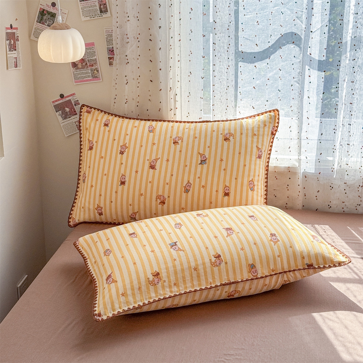 91家纺网 家纺一手货源 找家纺 被窝家纺 2026春夏新款贝壳边全棉双层纱大豆夏凉被空调被夏被四件套 萌星