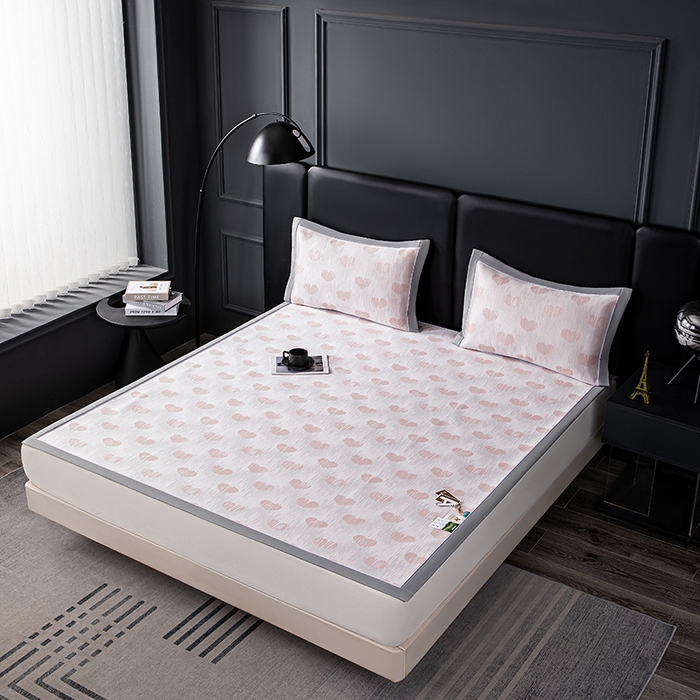 91家纺网 家纺一手货源 找家纺 小牛席业 2026新款爱心凉感冰丝席凉席席子 粉色