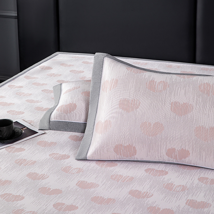 91家纺网 家纺一手货源 找家纺 小牛席业 2026新款爱心凉感冰丝席凉席席子 粉色