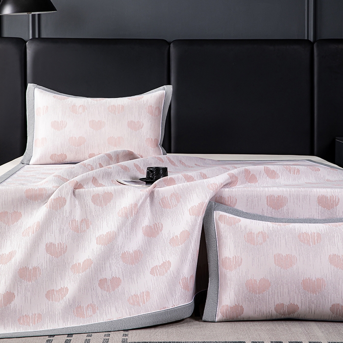 91家纺网 家纺一手货源 找家纺 小牛席业 2026新款爱心凉感冰丝席凉席席子 粉色