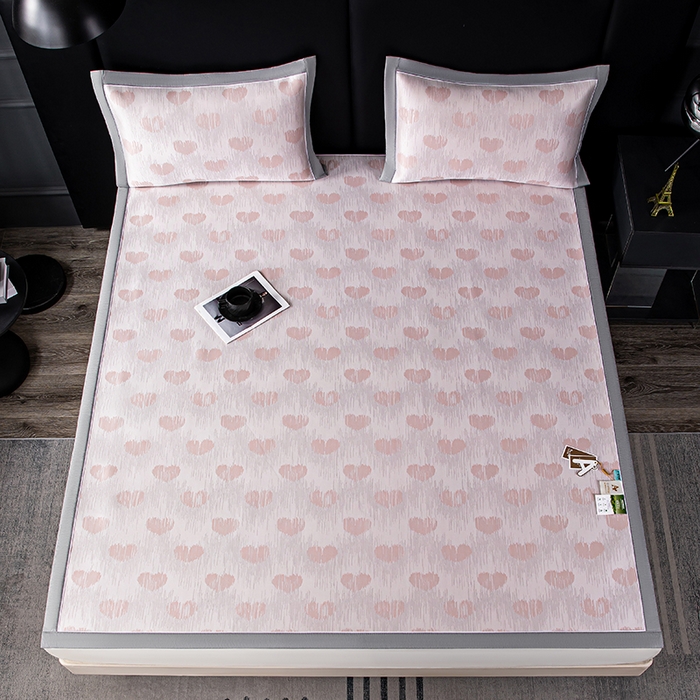 91家纺网 家纺一手货源 找家纺 小牛席业 2026新款爱心凉感冰丝席凉席席子 粉色