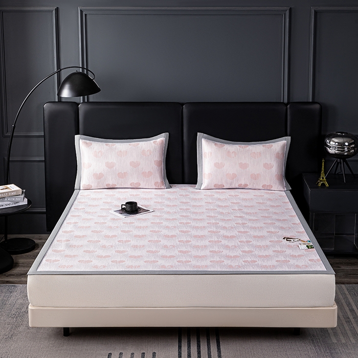 91家纺网 家纺一手货源 找家纺 小牛席业 2026新款爱心凉感冰丝席凉席席子 粉色