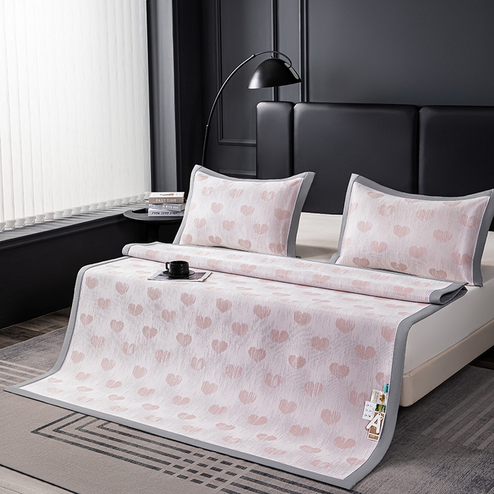 91家纺网 家纺一手货源 找家纺 小牛席业 2026新款爱心凉感冰丝席凉席席子 粉色