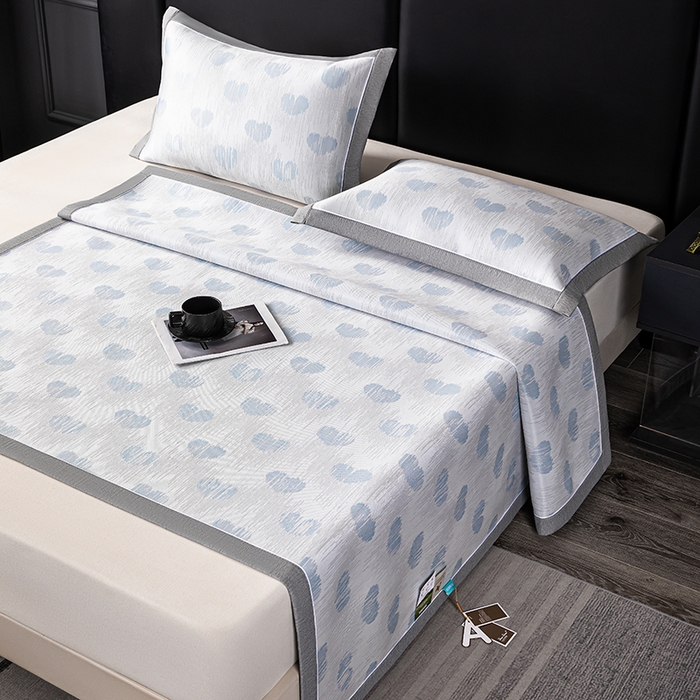 小牛席业 2026新款爱心凉感冰丝席凉席席子 蓝色