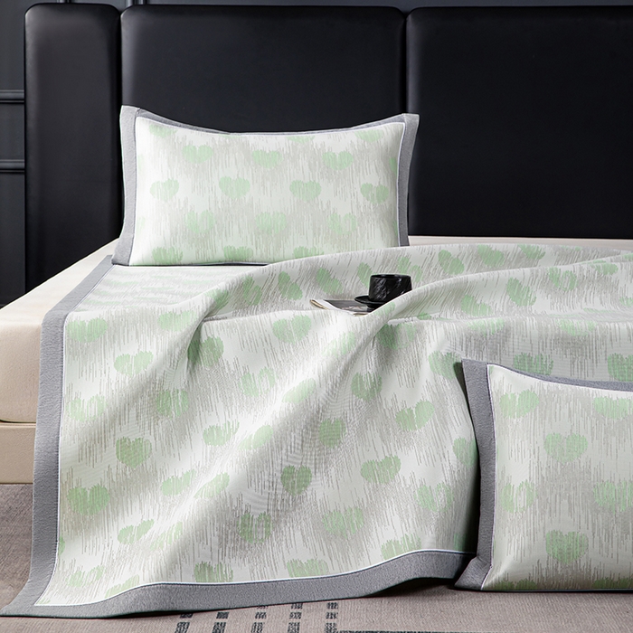 91家纺网 家纺一手货源 找家纺 小牛席业 2026新款爱心凉感冰丝席凉席席子 绿色