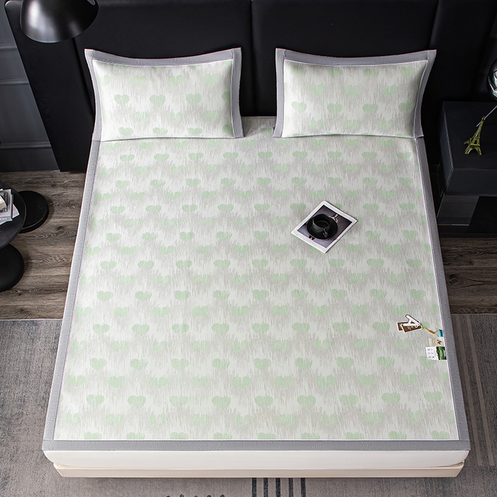 91家纺网 家纺一手货源 找家纺 小牛席业 2026新款爱心凉感冰丝席凉席席子 绿色