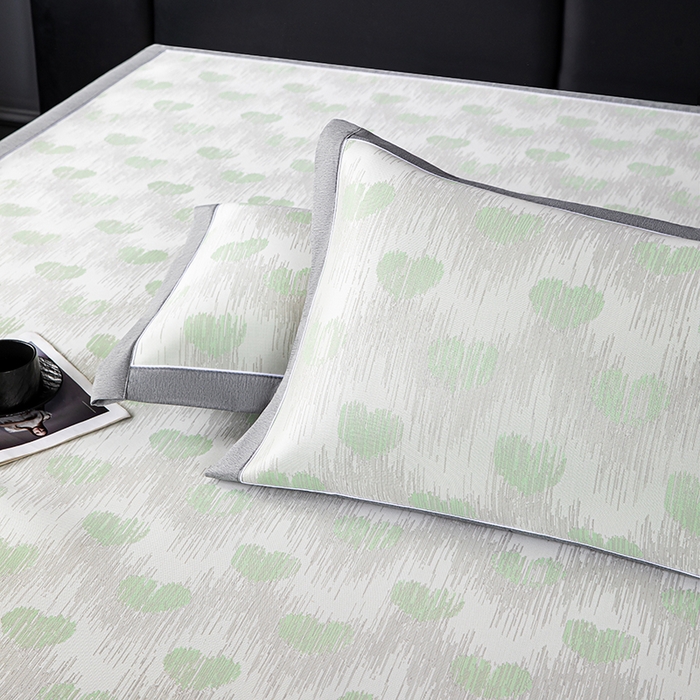 91家纺网 家纺一手货源 找家纺 小牛席业 2026新款爱心凉感冰丝席凉席席子 绿色