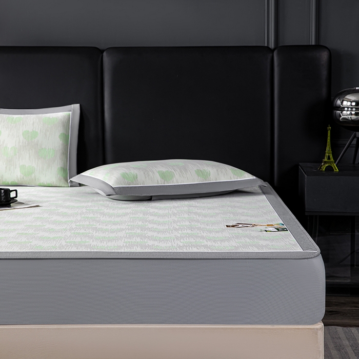 91家纺网 家纺一手货源 找家纺 小牛席业 2026新款爱心凉感冰丝席凉席席子(床笠款) 绿色