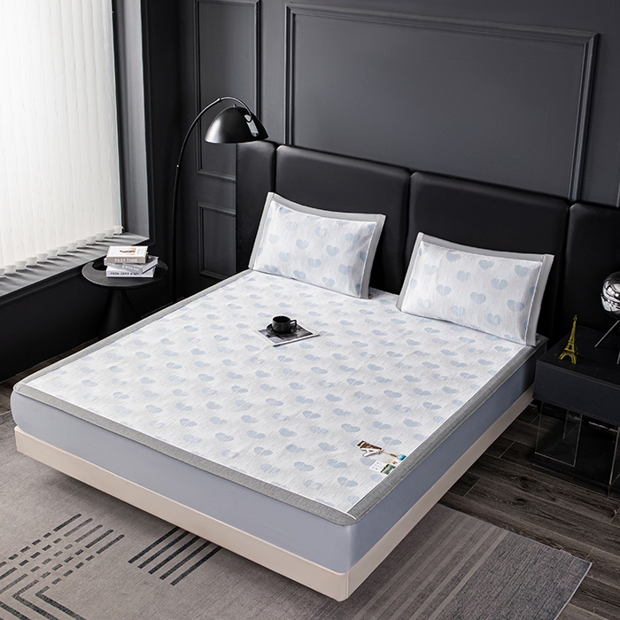 91家纺网 家纺一手货源 找家纺 小牛席业 2026新款爱心凉感冰丝席凉席席子(床笠款) 蓝色