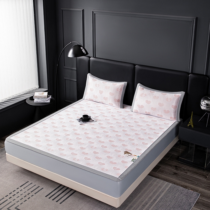 91家纺网 家纺一手货源 找家纺 小牛席业 2026新款爱心凉感冰丝席凉席席子(床笠款) 粉色