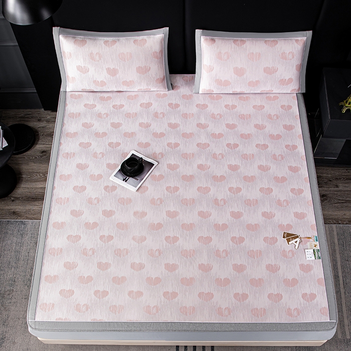 91家纺网 家纺一手货源 找家纺 小牛席业 2026新款爱心凉感冰丝席凉席席子(床笠款) 粉色