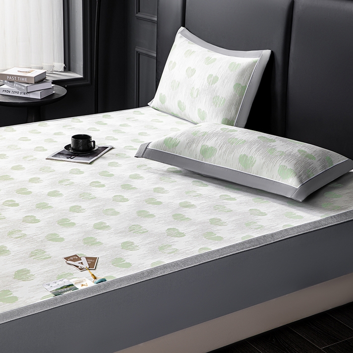 91家纺网 家纺一手货源 找家纺 小牛席业 2026新款爱心凉感冰丝席凉席席子(床笠款) 绿色