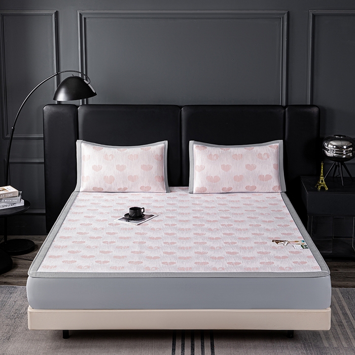 91家纺网 家纺一手货源 找家纺 小牛席业 2026新款爱心凉感冰丝席凉席席子(床笠款) 粉色