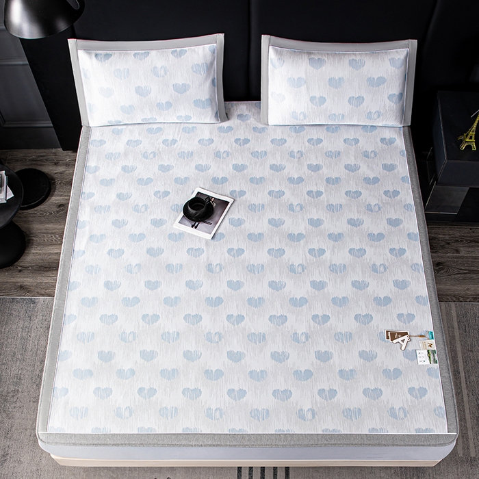 91家纺网 家纺一手货源 找家纺 小牛席业 2026新款爱心凉感冰丝席凉席席子(床笠款) 蓝色