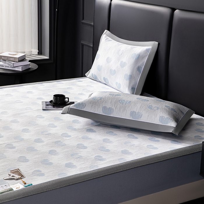 91家纺网 家纺一手货源 找家纺 小牛席业 2026新款爱心凉感冰丝席凉席席子(床笠款) 蓝色