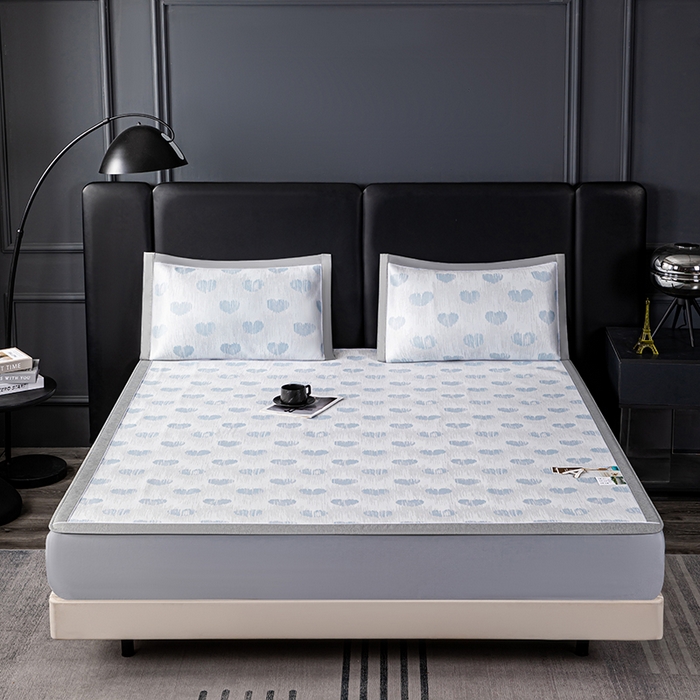 91家纺网 家纺一手货源 找家纺 小牛席业 2026新款爱心凉感冰丝席凉席席子(床笠款) 蓝色