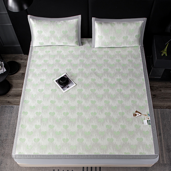 91家纺网 家纺一手货源 找家纺 小牛席业 2026新款爱心凉感冰丝席凉席席子(床笠款) 绿色