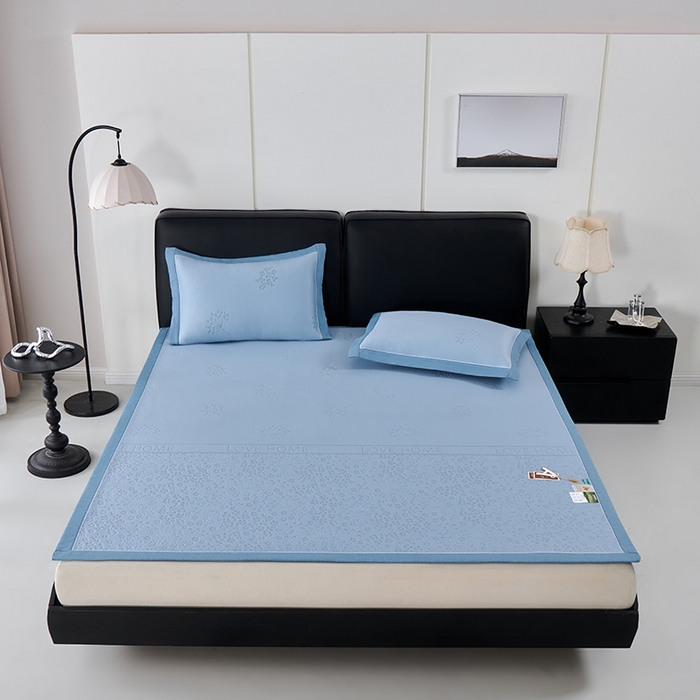 91家纺网 家纺一手货源 找家纺 小牛席业 2026新款韩版小碎花冷感豆豆席凉席席子 蓝色