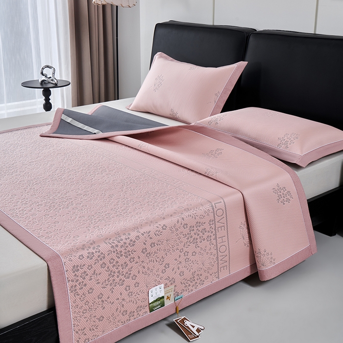 91家纺网 家纺一手货源 找家纺 小牛席业 2026新款韩版小碎花冷感豆豆席凉席席子 粉色