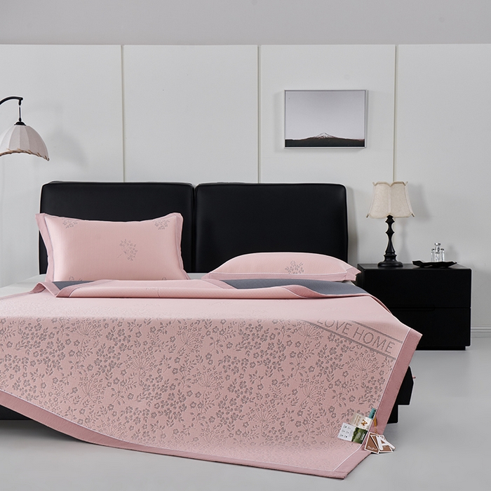 91家纺网 家纺一手货源 找家纺 小牛席业 2026新款韩版小碎花冷感豆豆席凉席席子 粉色