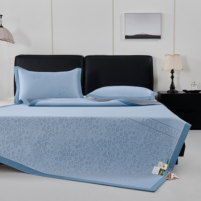 91家纺网 家纺一手货源 找家纺 小牛席业 2026新款韩版小碎花冷感豆豆席凉席席子 蓝色