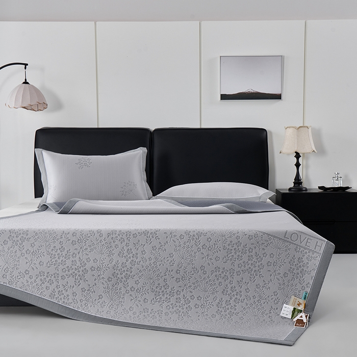 91家纺网 家纺一手货源 找家纺 小牛席业 2026新款韩版小碎花冷感豆豆席凉席席子 灰色