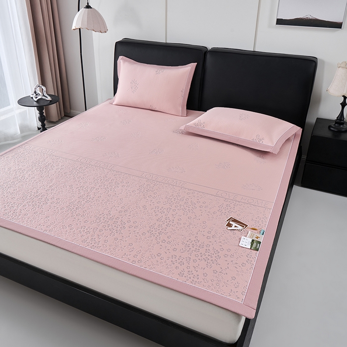 91家纺网 家纺一手货源 找家纺 小牛席业 2026新款韩版小碎花冷感豆豆席凉席席子 粉色