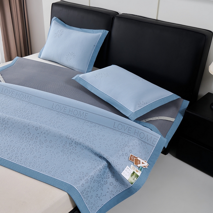 91家纺网 家纺一手货源 找家纺 小牛席业 2026新款韩版小碎花冷感豆豆席凉席席子 蓝色