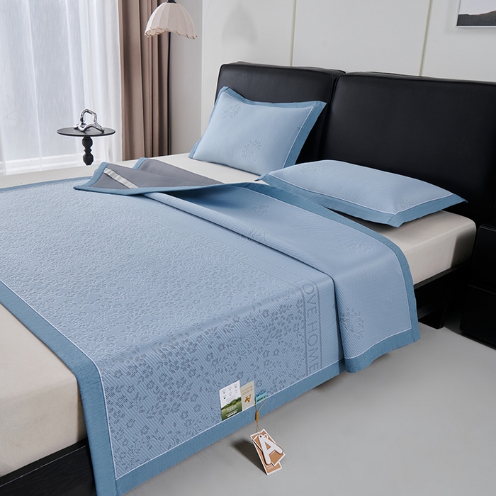 91家纺网 家纺一手货源 找家纺 小牛席业 2026新款韩版小碎花冷感豆豆席凉席席子 蓝色