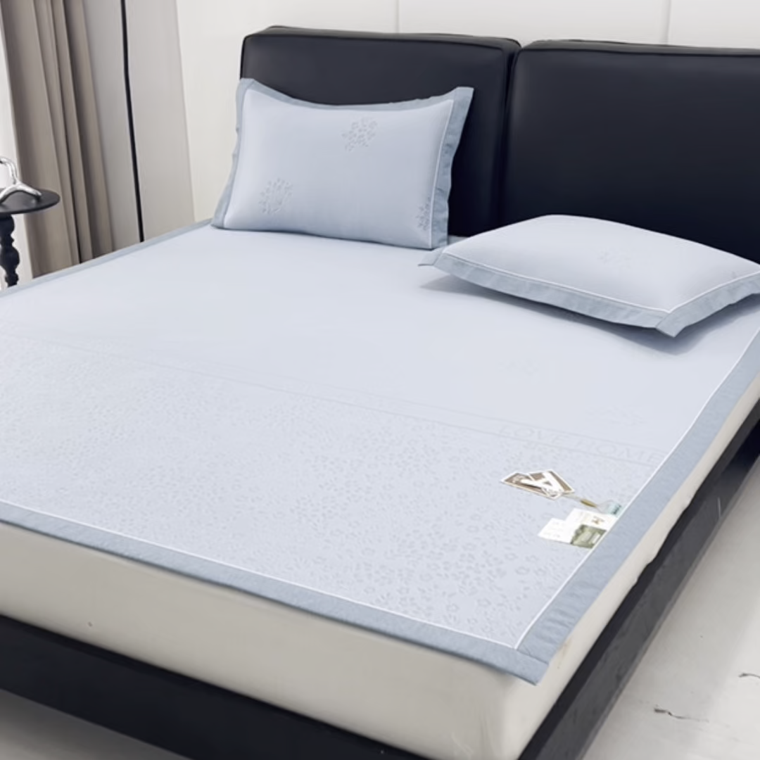 91家纺网 家纺一手货源 找家纺 小牛席业 2026新款韩版小碎花冷感豆豆席凉席席子 蓝色