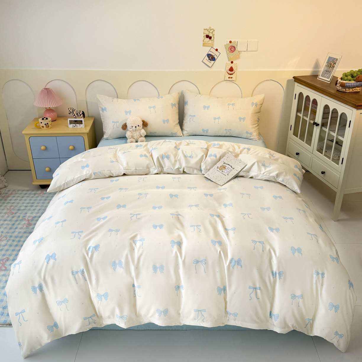 91家纺网 家纺一手货源 找家纺 （总）老K (原美阁） 2026新款蝴蝶结印花冰丝水洗真丝简约款四件套