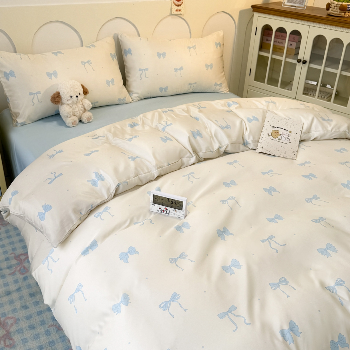 91家纺网 家纺一手货源 找家纺 （总）老K (原美阁） 2026新款蝴蝶结印花冰丝水洗真丝简约款四件套