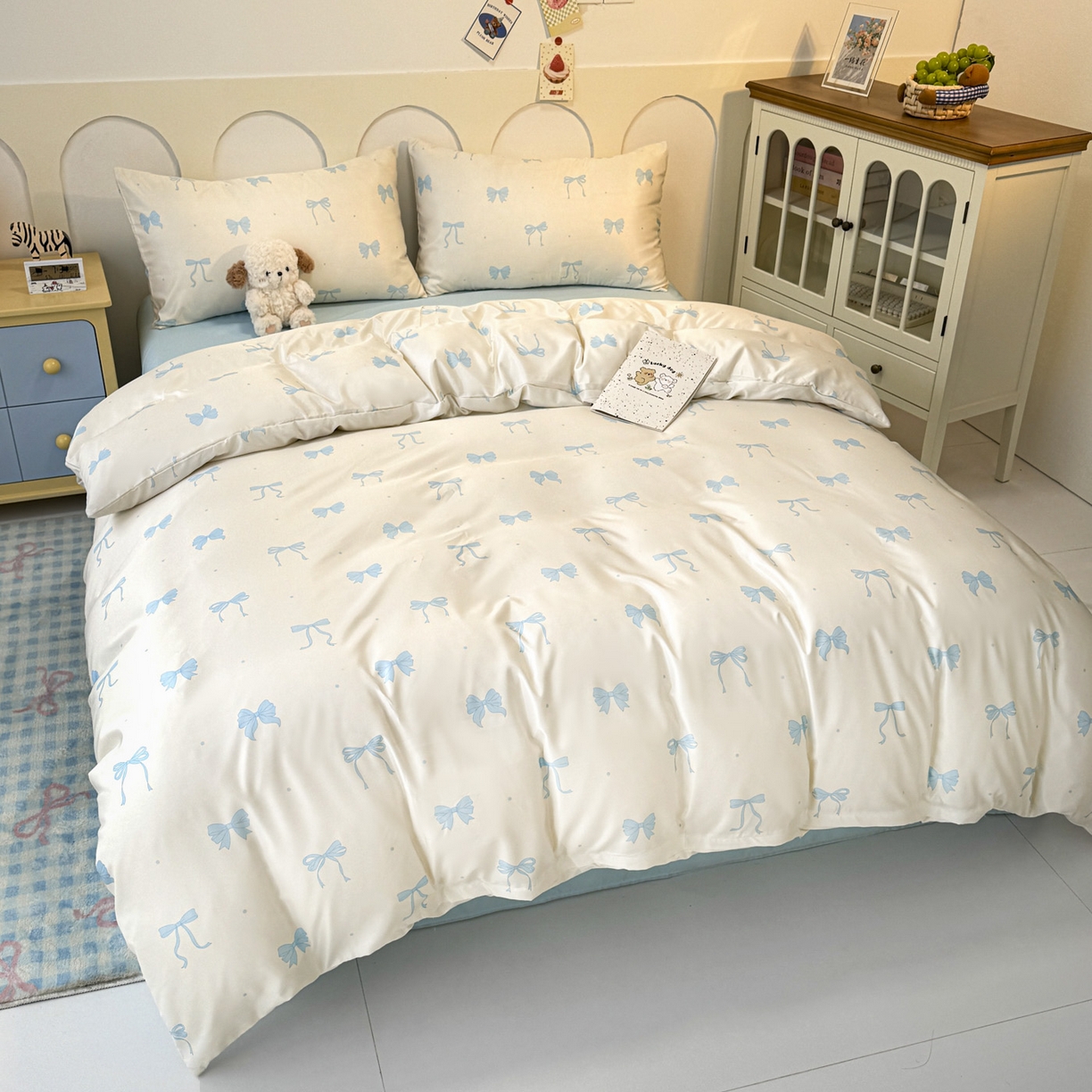 91家纺网 家纺一手货源 找家纺 （总）老K (原美阁） 2026新款蝴蝶结印花冰丝水洗真丝简约款四件套