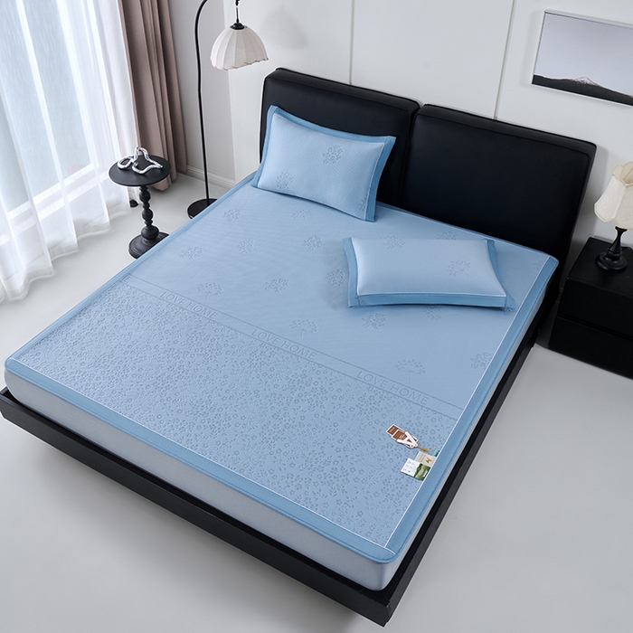 91家纺网 家纺一手货源 找家纺 小牛席业 2026新款韩版小碎花冷感豆豆席凉席席子(床笠款） 蓝色