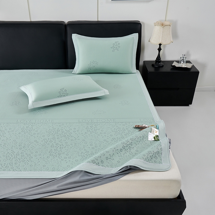 91家纺网 家纺一手货源 找家纺 小牛席业 2026新款韩版小碎花冷感豆豆席凉席席子(床笠款） 抹茶