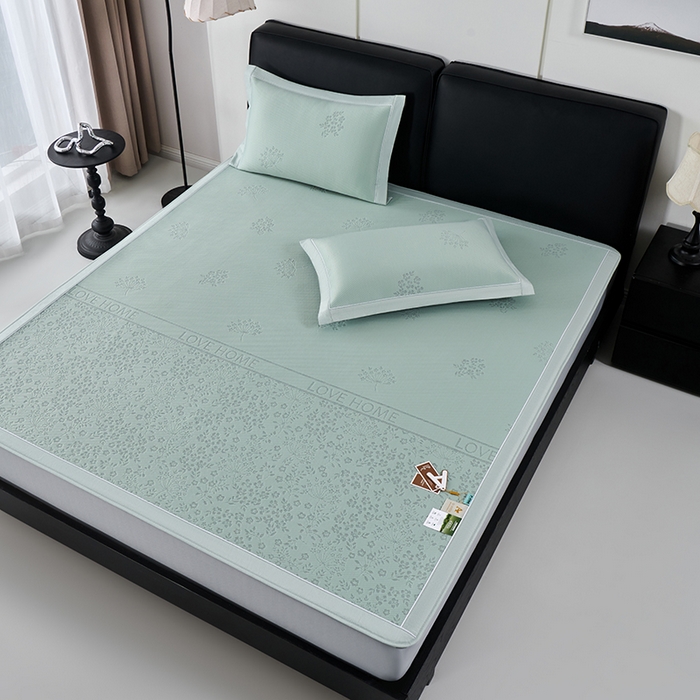 91家纺网 家纺一手货源 找家纺 小牛席业 2026新款韩版小碎花冷感豆豆席凉席席子(床笠款） 抹茶