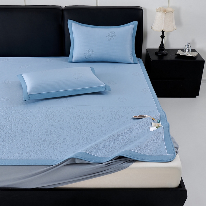 91家纺网 家纺一手货源 找家纺 小牛席业 2026新款韩版小碎花冷感豆豆席凉席席子(床笠款） 蓝色