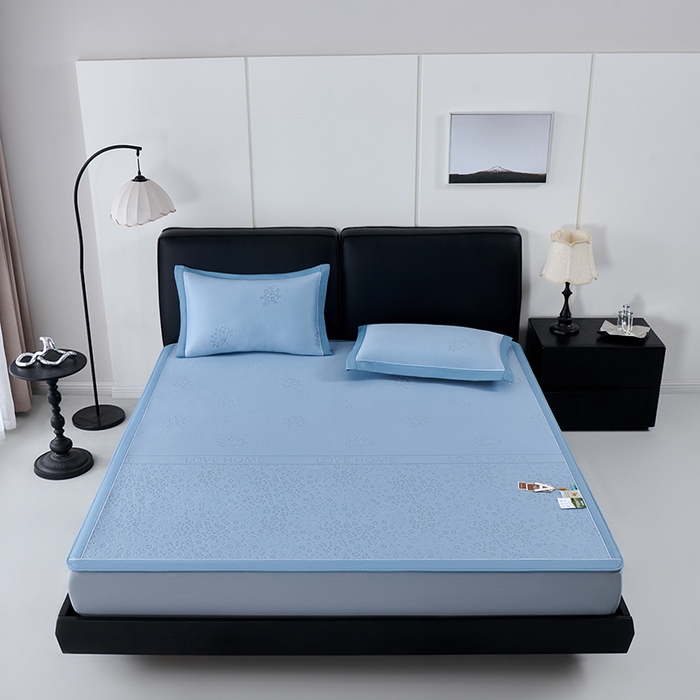 91家纺网 家纺一手货源 找家纺 小牛席业 2026新款韩版小碎花冷感豆豆席凉席席子(床笠款） 蓝色