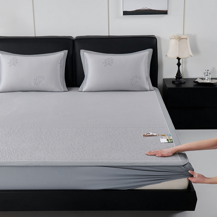 小牛席业 2026新款韩版小碎花冷感豆豆席凉席席子(床笠款） 灰色