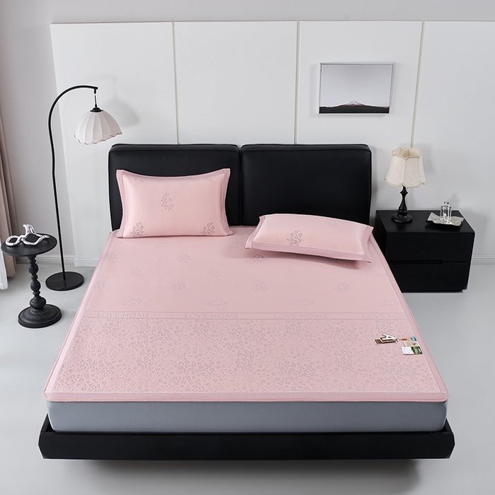 91家纺网 家纺一手货源 找家纺 小牛席业 2026新款韩版小碎花冷感豆豆席凉席席子(床笠款） 粉色