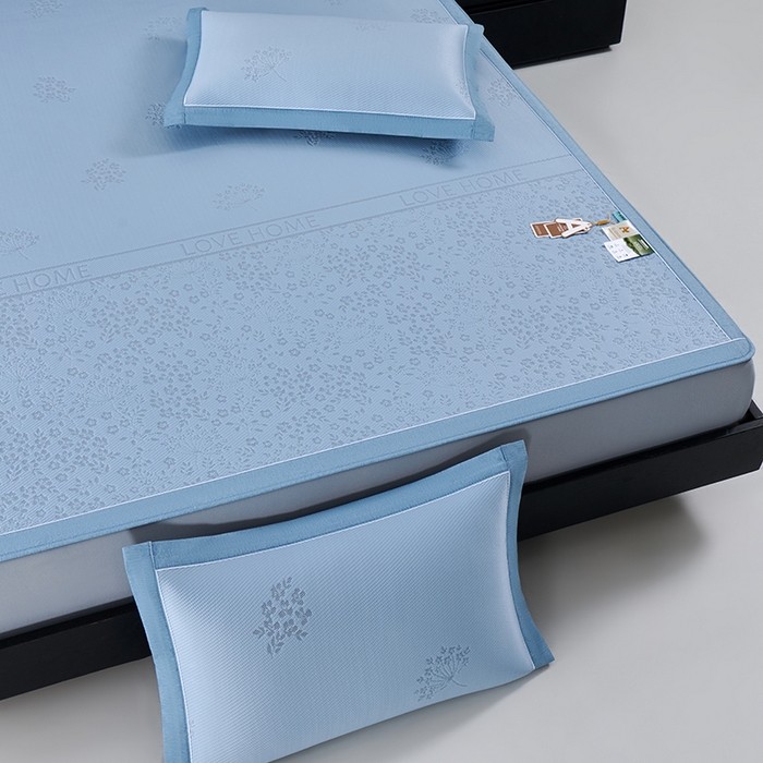 91家纺网 家纺一手货源 找家纺 小牛席业 2026新款韩版小碎花冷感豆豆席凉席席子(床笠款） 蓝色