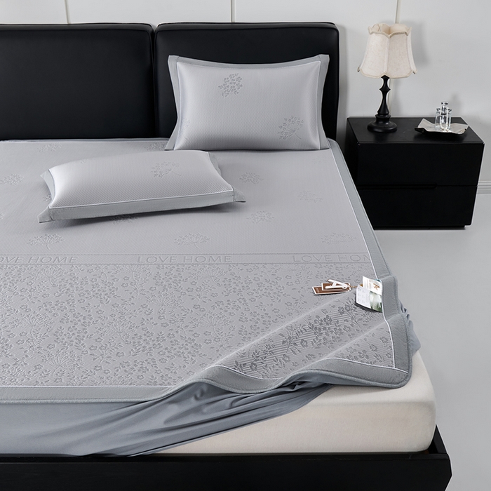 91家纺网 家纺一手货源 找家纺 小牛席业 2026新款韩版小碎花冷感豆豆席凉席席子(床笠款） 灰色