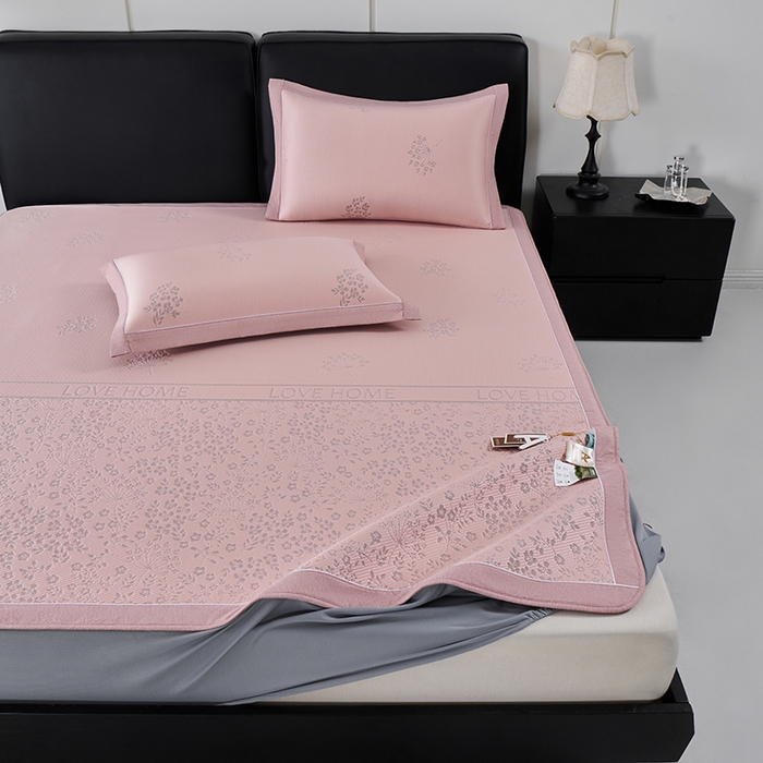 91家纺网 家纺一手货源 找家纺 小牛席业 2026新款韩版小碎花冷感豆豆席凉席席子(床笠款） 粉色