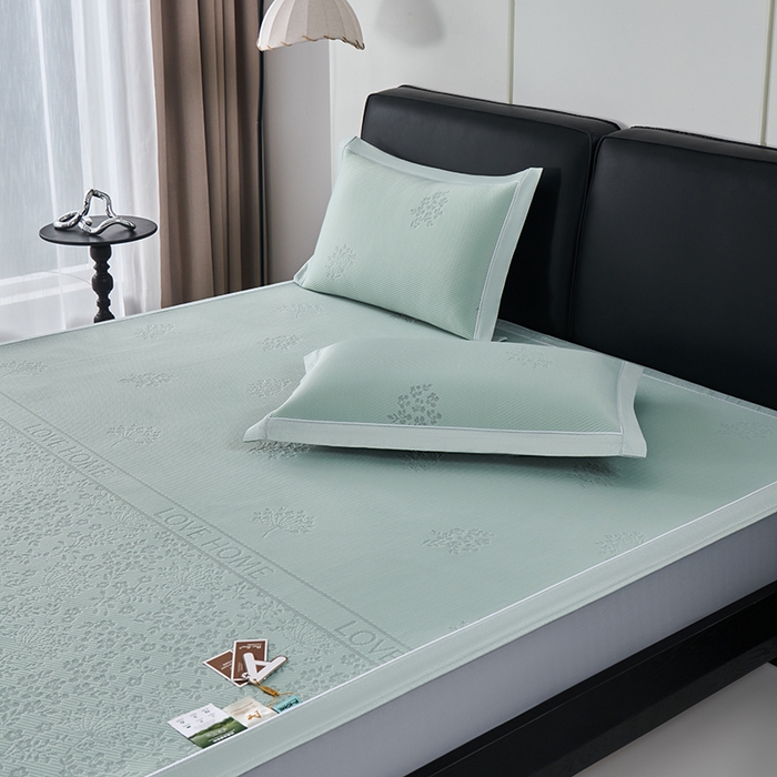 91家纺网 家纺一手货源 找家纺 小牛席业 2026新款韩版小碎花冷感豆豆席凉席席子(床笠款） 抹茶