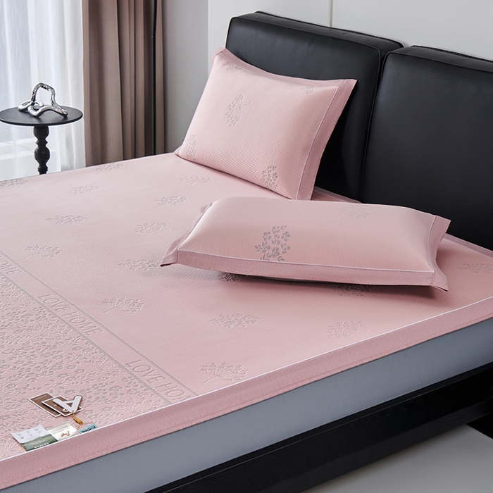 91家纺网 家纺一手货源 找家纺 小牛席业 2026新款韩版小碎花冷感豆豆席凉席席子(床笠款） 粉色