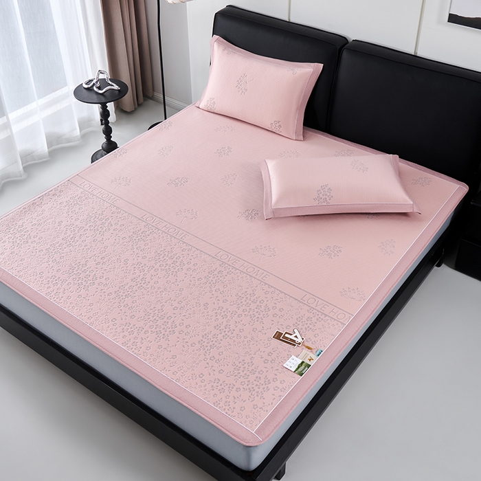 91家纺网 家纺一手货源 找家纺 小牛席业 2026新款韩版小碎花冷感豆豆席凉席席子(床笠款） 粉色