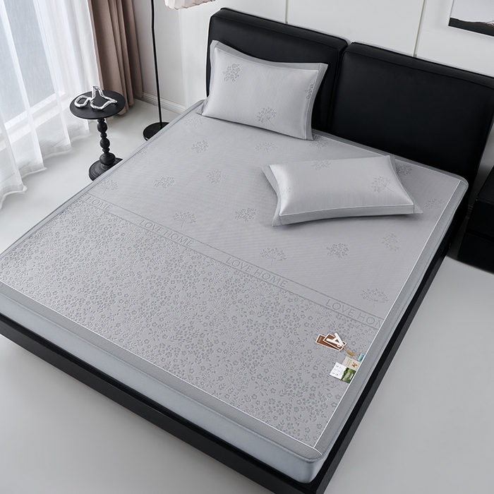 91家纺网 家纺一手货源 找家纺 小牛席业 2026新款韩版小碎花冷感豆豆席凉席席子(床笠款） 灰色