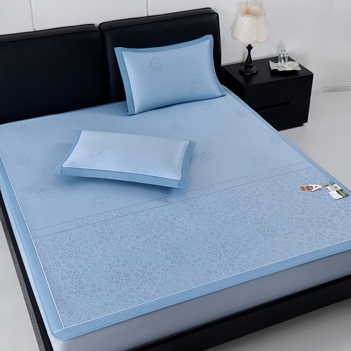 91家纺网 家纺一手货源 找家纺 小牛席业 2026新款韩版小碎花冷感豆豆席凉席席子(床笠款） 蓝色