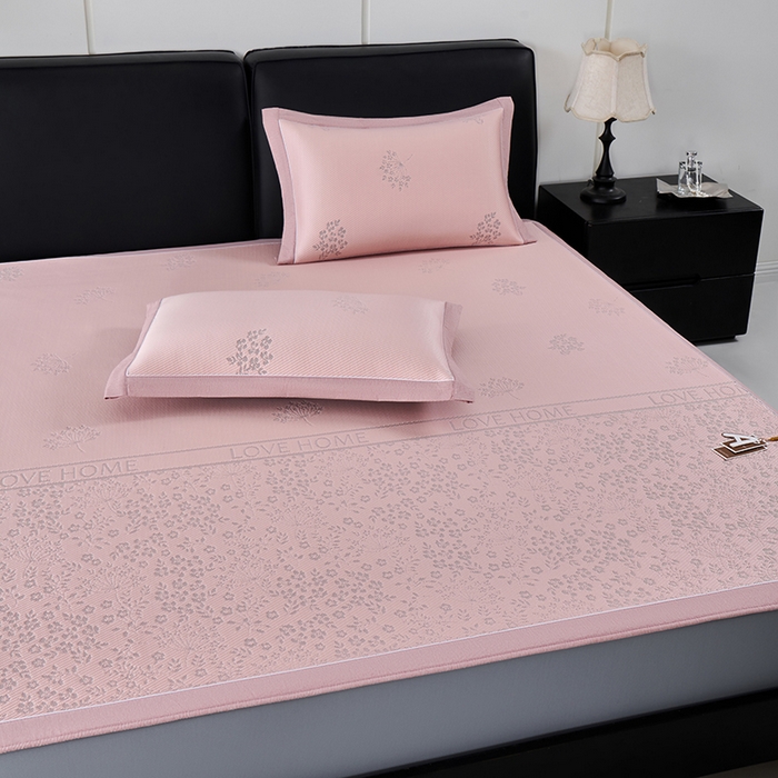 91家纺网 家纺一手货源 找家纺 小牛席业 2026新款韩版小碎花冷感豆豆席凉席席子(床笠款） 粉色